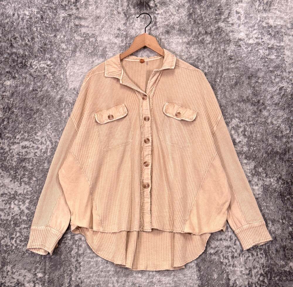 New Free People Scout Jacket XS Womens Oversized Button Down Waffle